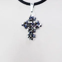 Pendant 30cm - Phoebe-Black Suedine - Pendant 30cm - Laiton argenté